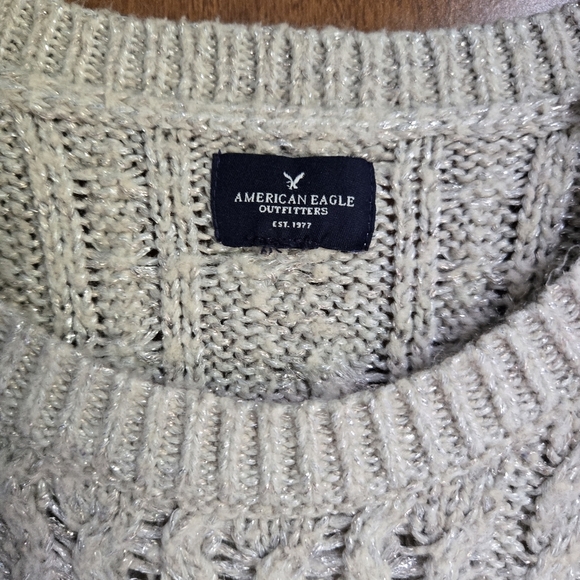 American Eagle Outfitters Beige Cable Knit Sweater Woth Sparkle Threads - Picture 3 of 7